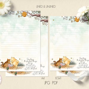 Classic Winnie the Pooh Printable Stationery Lined Unlined Paper ...