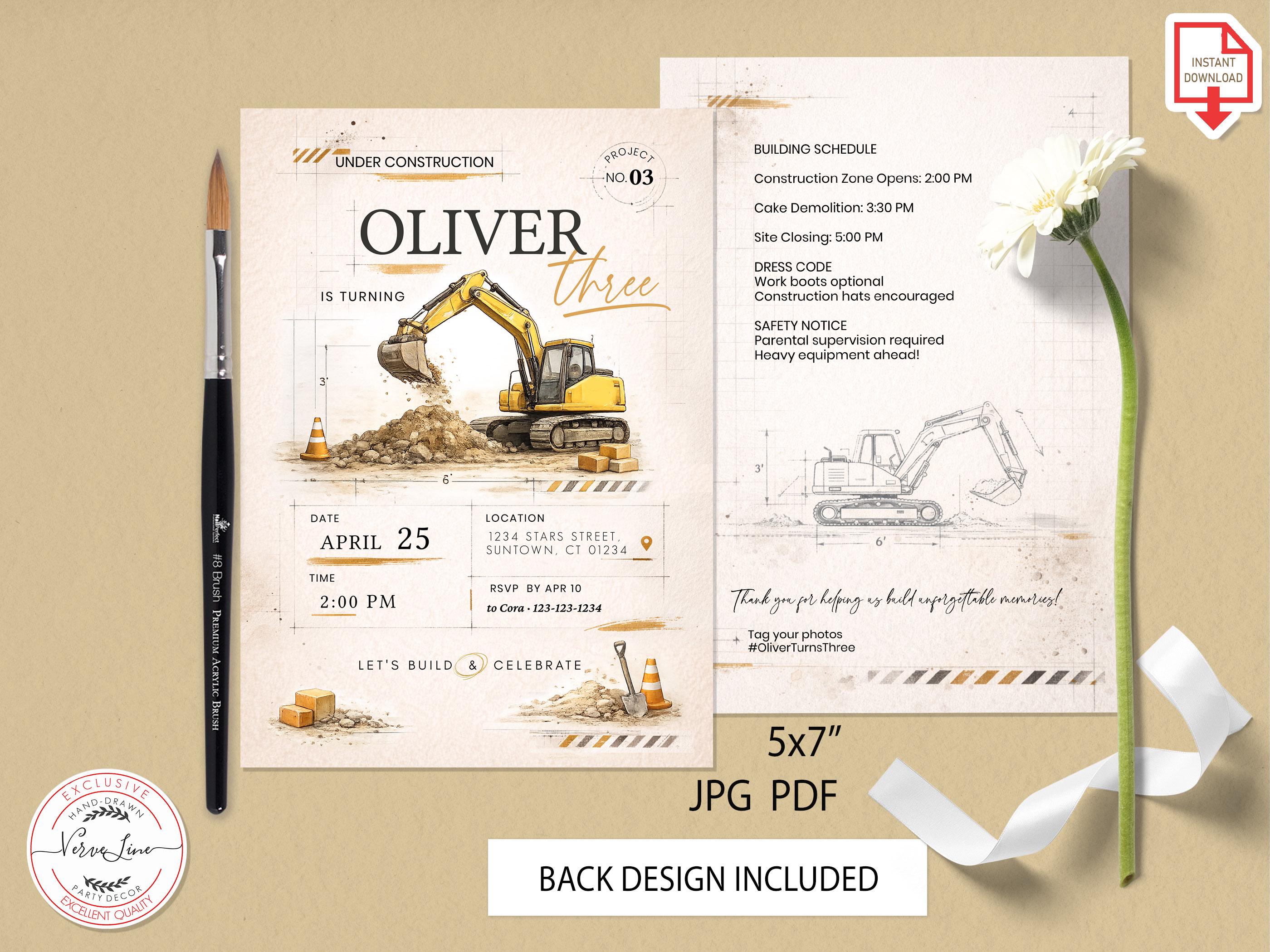 Editable Modern Construction Birthday Invitation | Under Construction ...