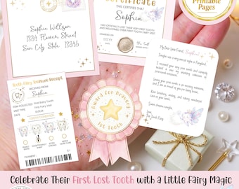 Editable Tooth Fairy Bundle Printable, Mini Letter, Certificate, Receipt, First Lost Tooth Milestones, Smile Routine (Instant Download) 0045
