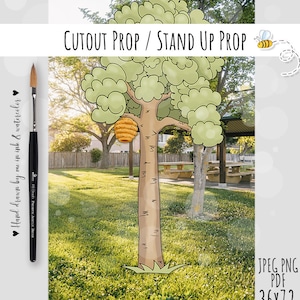 Árbol de Winnie The Pooh con colmena, recorte clásico para baby shower o fiesta de cumpleaños, decoración de jardín de pie, 3 x 6 pies, DESCARGA DIGITAL 0001 POR QUÉ