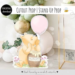 Cutout Decor Classic Winnie the Pooh with Pink Balloon Baby Shower | Birthday Party Cutout Prop | Stand Up Prop DIGITAL DOWNLOAD 0001