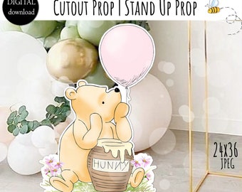 Cutout Decor Classic Winnie the Pooh with Pink Balloon Baby Shower | Birthday Party Cutout Prop | Stand Up Prop DIGITAL DOWNLOAD 0001