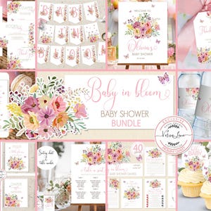 Bundle modifiable pour baby shower sur le thème de bébé : faire-part, décoration de bienvenue, panneaux, et plus encore ! Motif floral fleurs sauvages 0039
