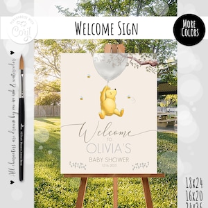 Editable Welcome Sign for a Classic Winnie the Pooh Themed Baby Shower or Birthday Party Boy Girl | Sweet Design | DIGITAL DOWNLOAD 0001S