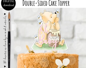 Double-Sided Cake Topper Classic Winnie the Pooh Baby Shower Oh Baby 5x7" DIGITAL Download 0001