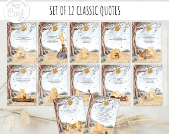 Lot de 12 décorations de fête de naissance classiques modifiables Winnie l'ourson | Décoration de fête d'anniversaire (bannière, carte, etc.) Set #1 5 x 7 Gabarits 0001 HAW BB BG