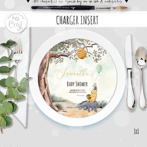 Editable Classic Winnie the Pooh Birthday | Baby Shower Party Charger Plate Insert Digital Decor Hundred Acre Wood Design 0001 HAW