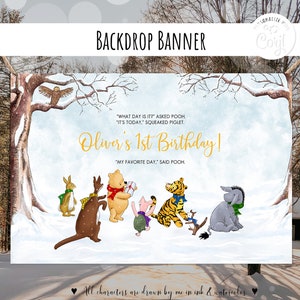 Backdrop Banner Winnie the Pooh Winter Birthday | Baby Shower Boy Girl Party ANY AGE Winter Hundred Acre Wood Design Digital 0001.16