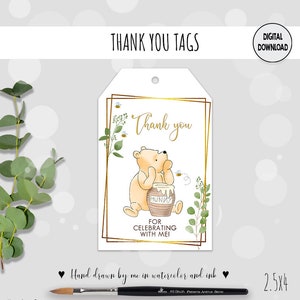 Thank You Tag Winnie The Pooh Baby Shower | Birthday Party Tags Classic Pooh Instant Download 0001 EB2