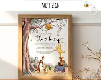 Message from the Bump Table Sign in a Classic Winnie the Pooh style | Baby Shower Party, 8x10", Hundred Acre Wood Design | 0001 HAW