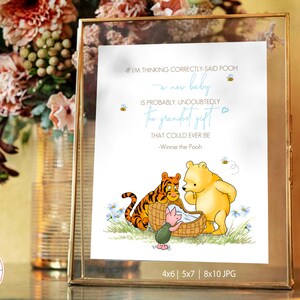 Classico cartello per baby shower di Winnie the Pooh con citazione di Winnie - Se non sbaglio, probabilmente nascerà un bambino - DIGITALE Scarica 0001.7