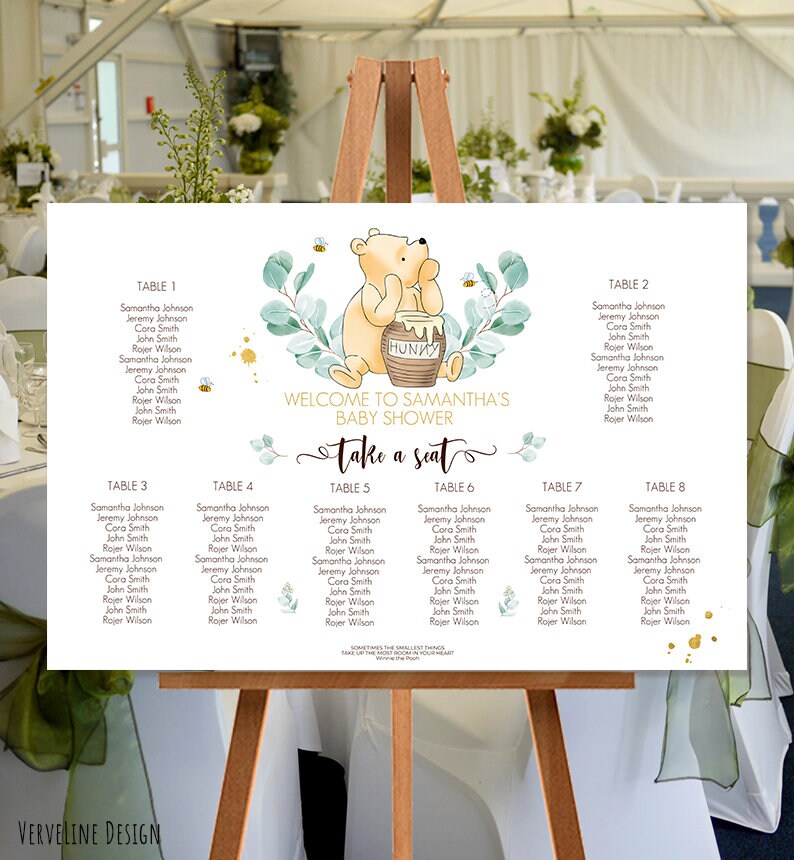 Seating Chart Classic Winnie the Pooh Baby Shower Editable - Etsy