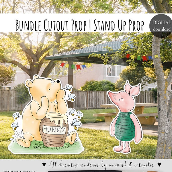 Bundle Set of 2 Cutout Decor Baby Shower|Birthday Party Classic Winnie the Pooh  and Piglet Cutout Prop|Stand Up Prop DIGITAL DOWNLOAD 0001