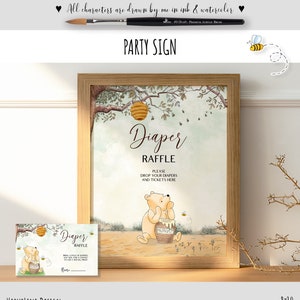 Klassieke Winnie de Pooh babyshower bord luierloterij, feesttafelbord #4 met kaarten, honderd hectare houtontwerp digitale download 0001 HAW