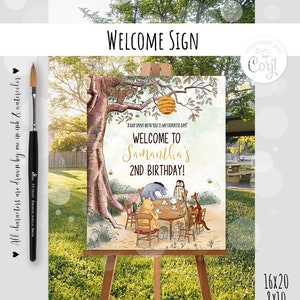 Editable Welcome sign Classic Winnie the Pooh Birthday Party Hundred Acre Wood Design #8BD 0001 HAW