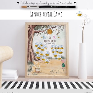 Classic Winnie the Pooh Baby Shower Gender Reveal Game 16x20, Gender Reveal Boy or Girl, He or She, Guess the Gender Cast Your Vote  0001HAW