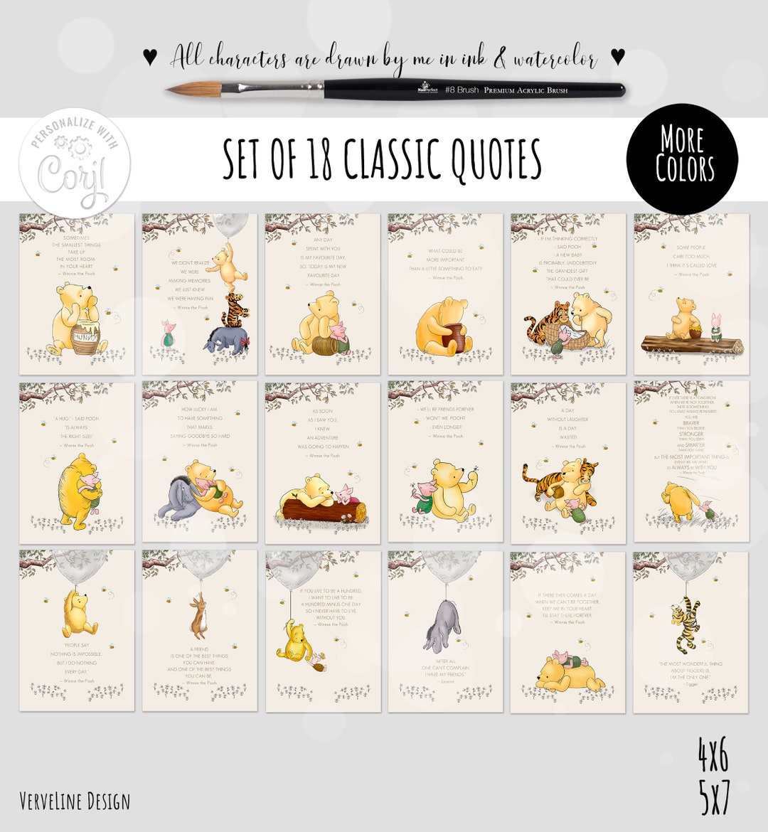 Set of 18 Editable Classic Winnie the Pooh Quote Baby Shower | Birthday ...