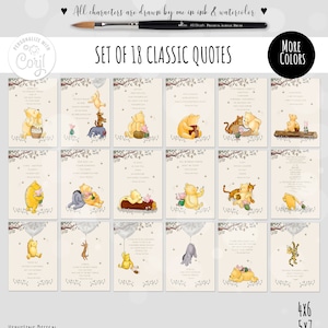 Set van 18 bewerkbare klassieke Winnie de Pooh-citaat babyshower | Decoratie verjaardagsfeestje (banner, kaart, slinger, enz.) Sweet Set #1 5 x 7, 4 x 6 0001S