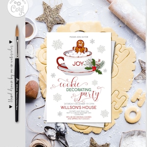 Editable Christmas Cookie Decorating Party Invitation, Hot Cocoa Party, Hot Chocolate and Cookies Party White Mug 0024