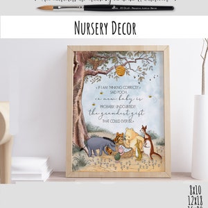 Nursery Art Baby Shower Gift Table Sign Classic Winnie the Pooh Quote If I am thinking correctly, a new baby is... Summer designDigital 0001
