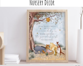 Nursery Art Baby Shower Gift Table Sign Classic Winnie the Pooh Quote If I am thinking correctly, a new baby is... Summer designDigital 0001