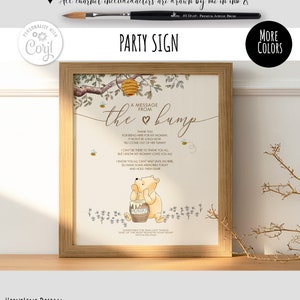 A Message from the Bump Sign for a Classic Winnie the Pooh Baby Shower  | Table Label | Printable Digital Sweet Design 0001S