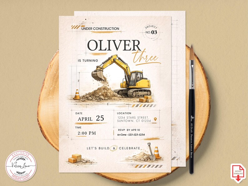Editable Modern Construction Birthday Invitation | Under Construction ...