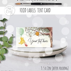 Etichetta alimentare modificabile Winnie the Pooh Biglietto di compleanno / Baby Shower Palloncino verde Design vintage Cielo Tenda Scheda download 0001 HAW