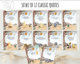 Set of 12 Editable Classic Winnie the Pooh Quote Baby Shower | Birthday Party décor(banner, card, etc) Set#2 5x7 Template 0001 HAW BB BG