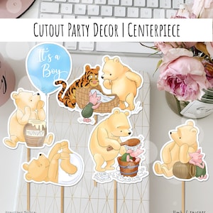 Cake Toppers | Centerpieces Set in a Classic Winnie the Pooh Theme for a Boy Baby Shower | Hand drawn design Double Sided DIGITAL 0001
