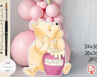 Cutout Decor Classic Winnie the Pooh with Pink Honey Pot Baby Shower | Birthday Party Cutout Prop | Stand Up Prop DIGITAL DOWNLOAD 0001