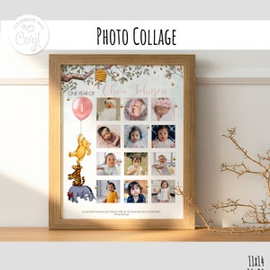 Collage de fotos editables para niña de primer año, diseño clásico de Winnie the Pooh, Hundred Acre Wood 0001 BG 1