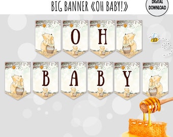 Big Banner "Oh Baby!" Winnie the Pooh Baby Shower Party Vintage Sky Hundred Acre Wood Design DIY 0001 HAW