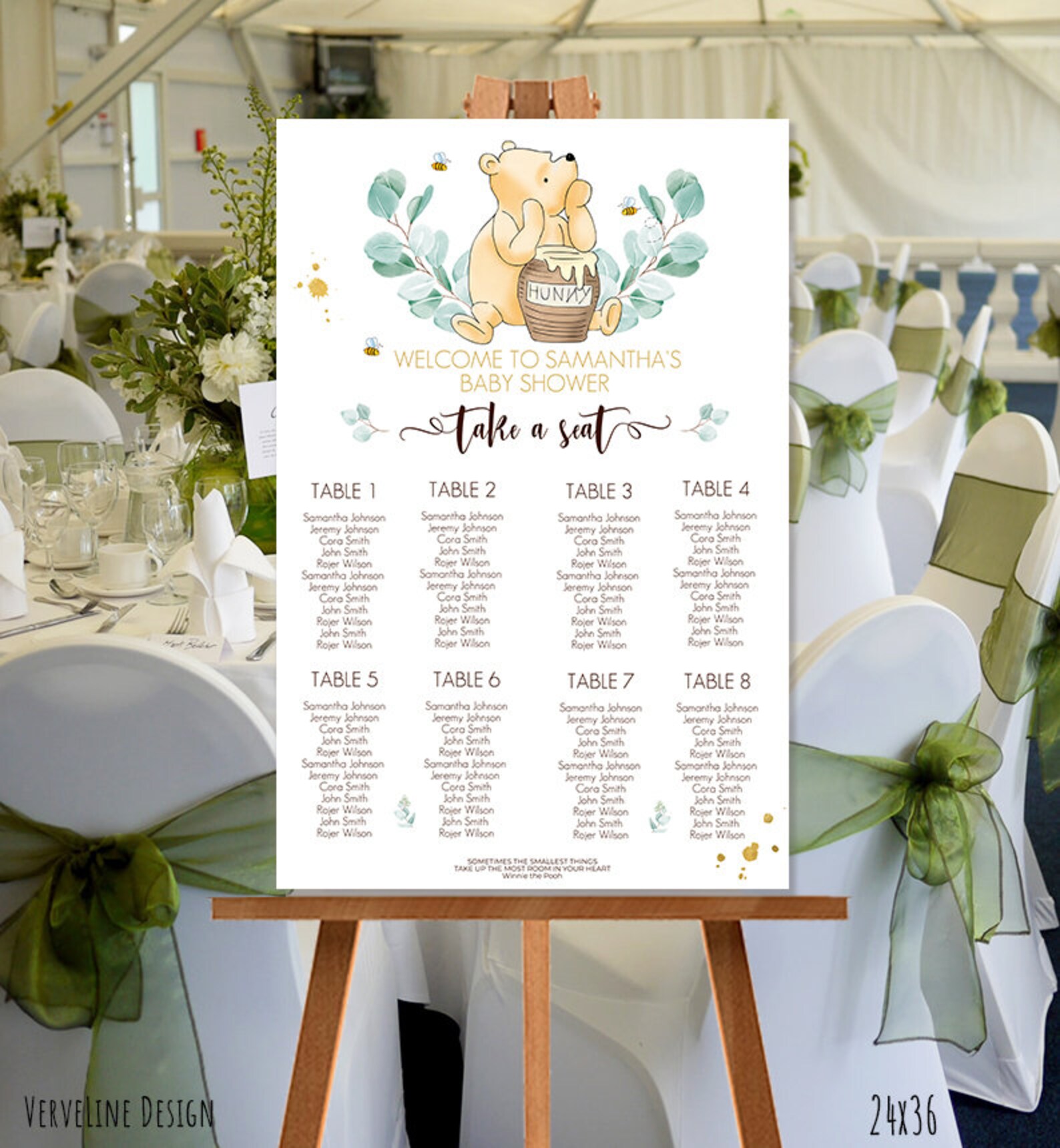 Seating Chart Classic Winnie the Pooh Baby Shower Editable Etsy