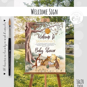 Editable Welcome sign Classic Winnie the Pooh Baby Shower Hundred Acre Wood Design Template #20 0001 HAW