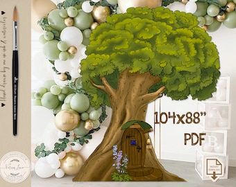 STORT trädutklipp från klassisk Nalle Puhs hem, blå blommor, för babyshower | Stående rekvisita till födelsedagsfest 104x88'' DIGITAL 0001