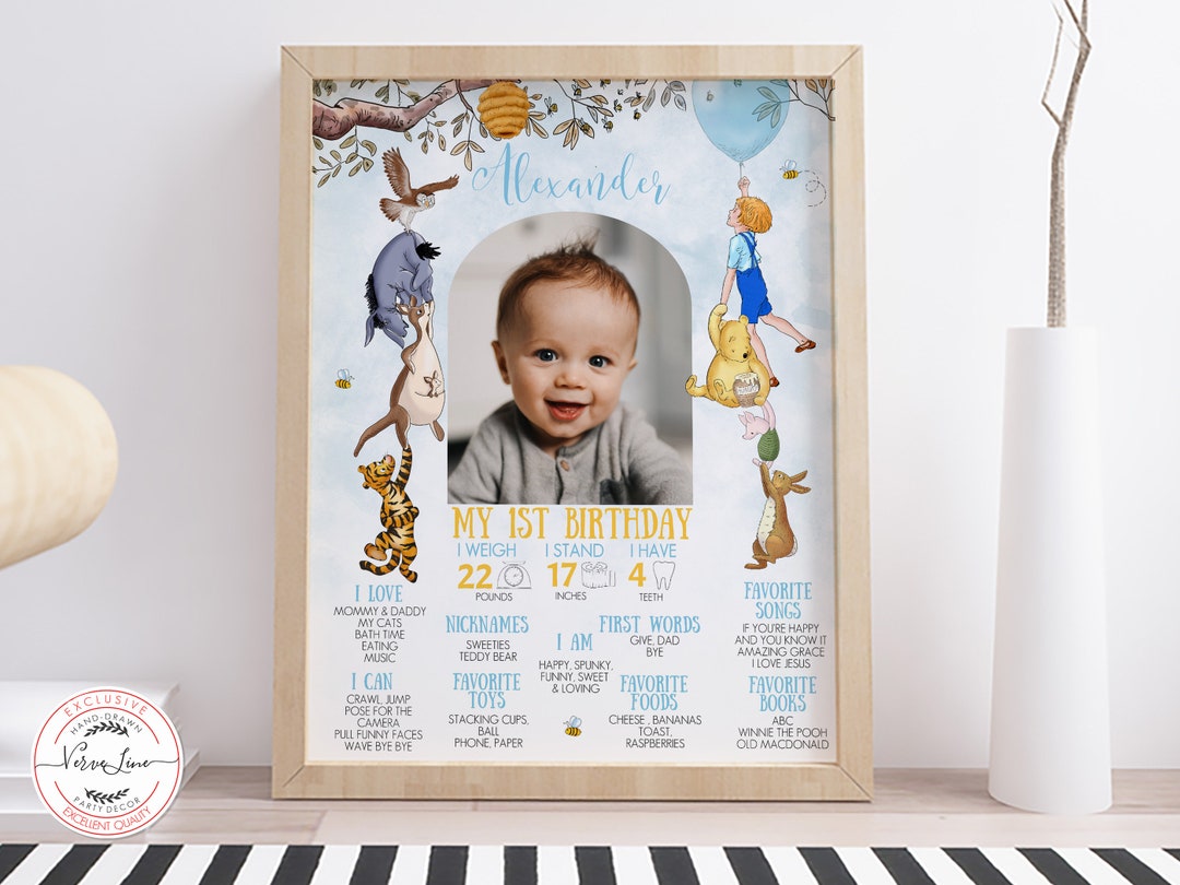 Editable Milestone Board Classic Winnie the Pooh and Friends 1st ...
