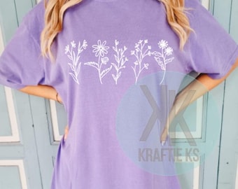 Camiseta de flores silvestres, camisa de flores, camisa sencilla de flores silvestres, camisa de mujer