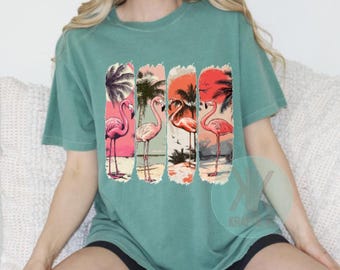 Summer Essential: Fun Flamingo Print Shirt for Women, Summer Beach Shirt, Beach Vacay, Comfort Color