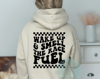 Despierta y huele la sudadera con capucha Race Fuel, sudadera con capucha de carreras, sudadera con capucha del día de la carrera, camisa de moto de cross, jersey de moto, camisa de motocross