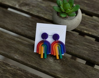 Resin Rainbow Earrings, Resin Earrings, LGBTQ Stud Statement Earrings, Rainbow Earrings, Handmade Earrings, Arch Earrings, Pride Earrings