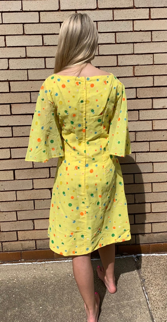 60’s Vintage Yellow Cotton Polka Dot Geometric Go… - image 4