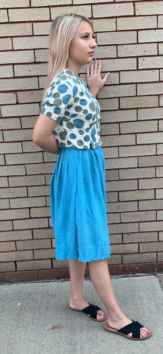 60’s Vintage Turquoise Floral Skirt Set - image 2