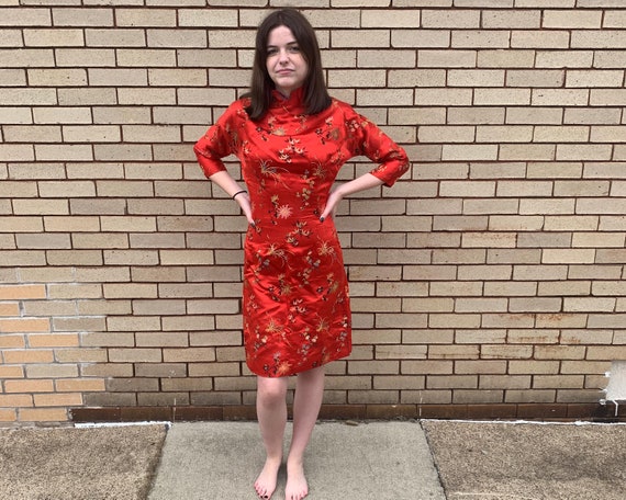 60’s Vintage Red Asian Inspired Cocktail Dress - image 1