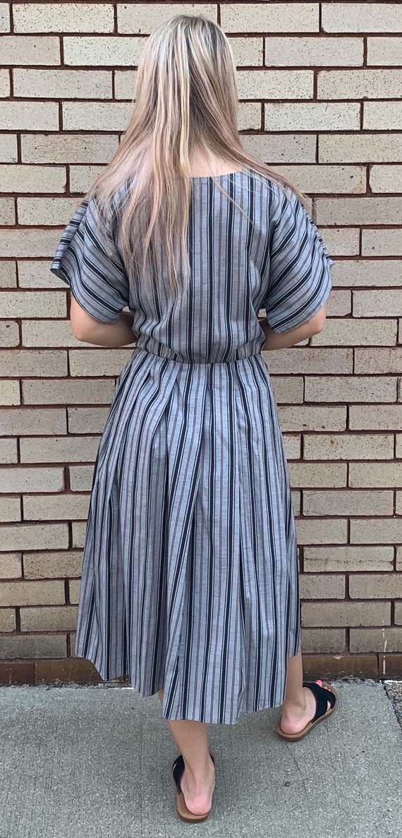 80’s Vintage Gray Black Stripe Dress - image 3