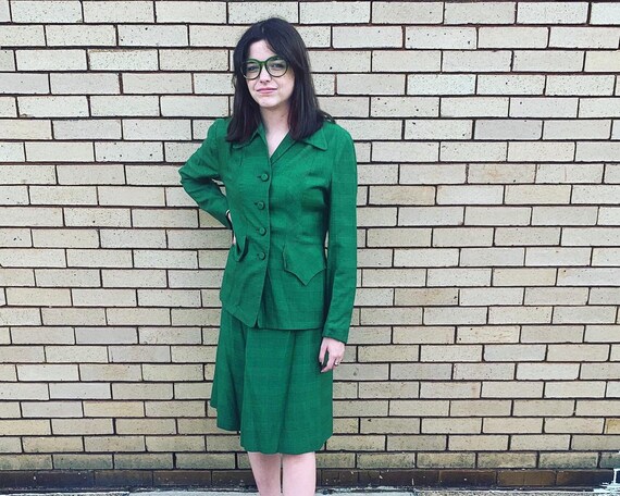 40’s Vintage Green Plaid Suit - image 1