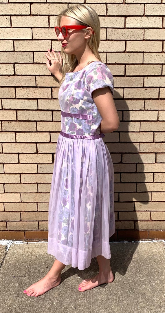50's Vintage Purple Full Skirt New Look Garden Pa… - image 3