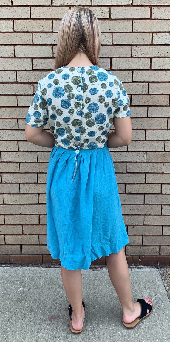 60’s Vintage Turquoise Floral Skirt Set - image 3