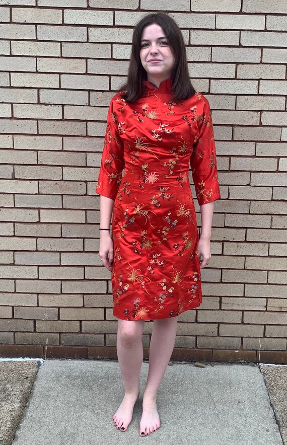 60’s Vintage Red Asian Inspired Cocktail Dress - image 6