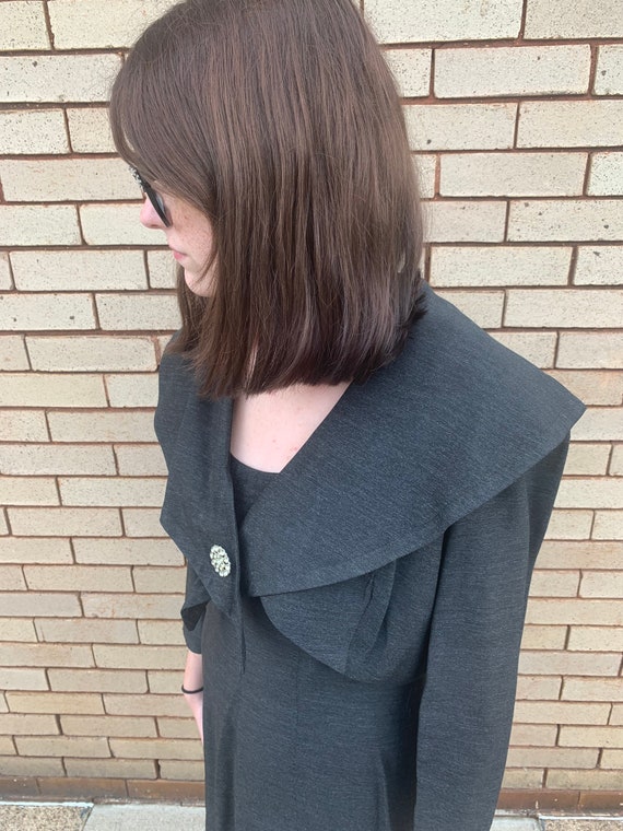 40s Vintage Charcoal Gray Dress & Jacket - image 5